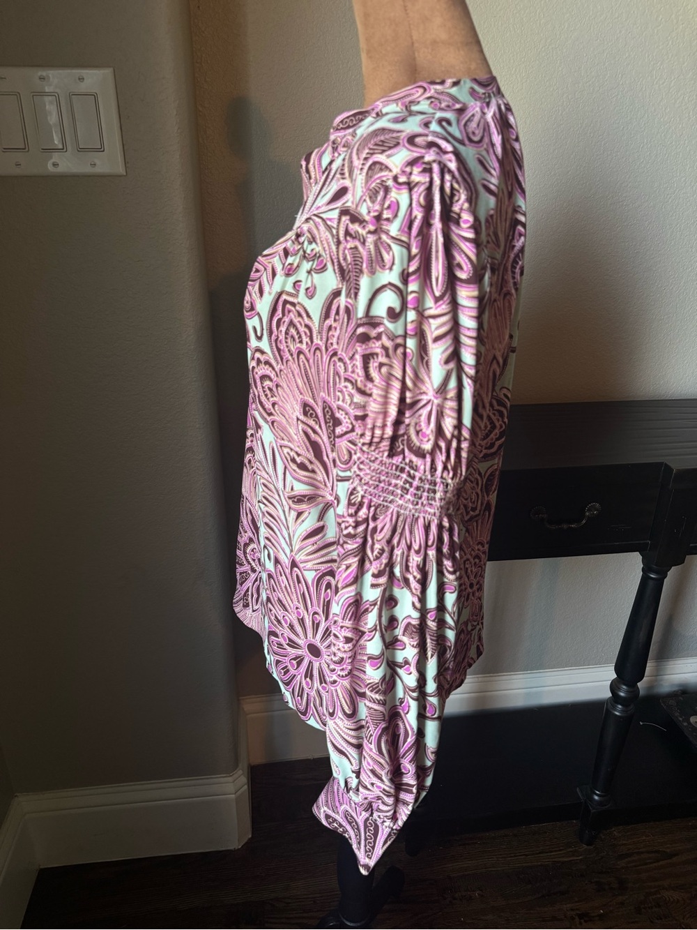 LOFT NWT Paisley Floral Blouse Size Small Mint Purple Split Neck Long Sleeve - Picture 6 of 12